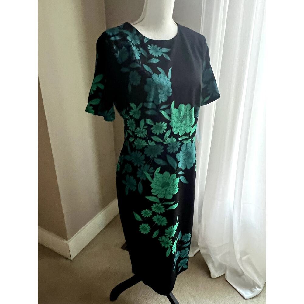 NWT London Times black & green floral sheath dress size 10 - Picture 5 of 8